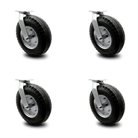 Service Caster 12 Inch Black Pneumatic Wheel Swivel Casters with Bolt Swivel Locks Set SCC SCC-100S3506-PNB-BSL-4